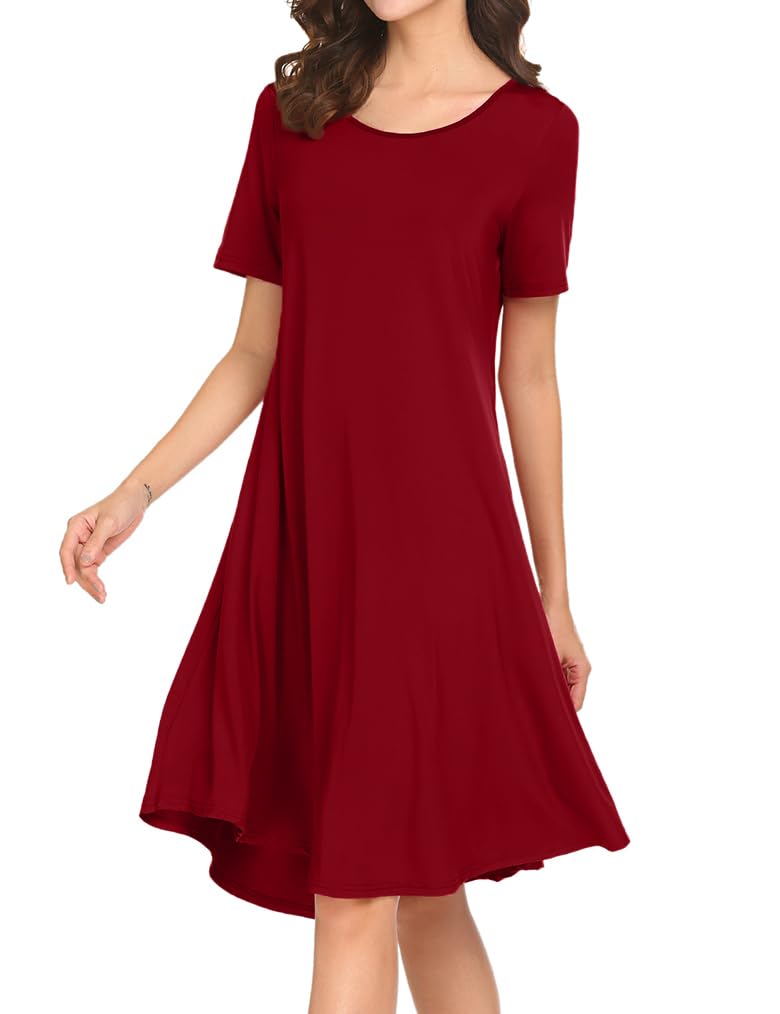 Womens Casual Loose Fit Maternity Asymmetrical T-Shirt Midi Dress L Wine Red