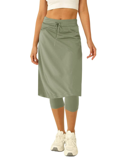 Women 20" Knee Length Tennis Skirt with Built in Legging Golf Skirts Skirted Legging with Pockets Sage Green