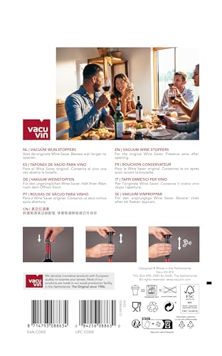 Vacu Vin Wine Saver Vacuum Stoppers – Set of 6 – Gray – Airtight Seal for Opened Bottles – Preserves Wine Freshness Up to 10 Days – Reusable & Dishwasher Safe – For Wine Saver Pump