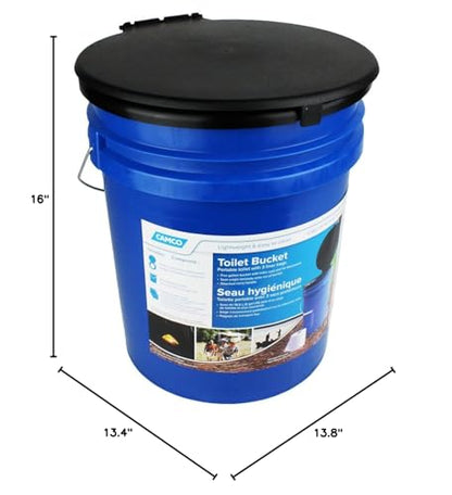 Camco Portable Toilet Bucket - Features 3 Bag Liners for Easy Clean Up & Attached Carry Handle - Includes Seat and Lid Attachment (41549)