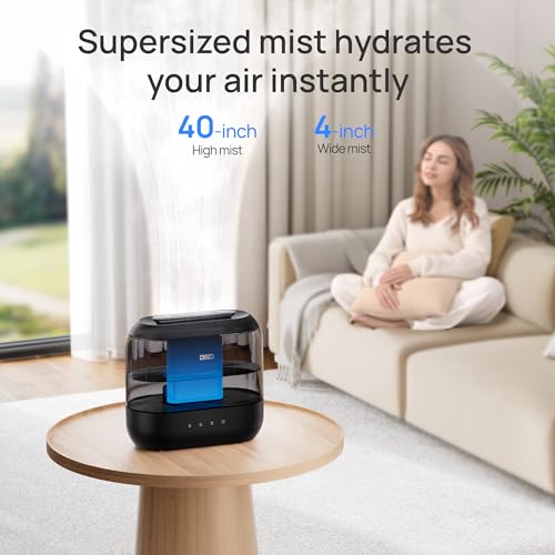 Dreo Top Fill 4L Humidifiers for Bedroom, 36H Runtime, 28 dB Quiet Cool Mist Supersized Air Humidifier for Large Room, Plants, Baby Nursery, Indoor, Night Light, Easy to Clean & Fill, Black