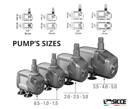 SICCE Syncra Silent 0.5 Multifunction 185 GPH Submersible Water Pump | Italian Made 8W Ultra Quiet Durable for Aquarium Fish Tank, Fountain, Pond, Hydroponics, Terrarium Black | Freshwater & Saltwater