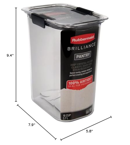 Rubbermaid Brilliance 16-Cup Airtight Food Storage Container with Lid Clear/Grey - optimal for pantry organization flour sugar and food storage