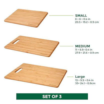 Bamboo Cutting Boards for Kitchen [Set of 3] Wood Cutting Board for Chopping Meat, Vegetables, Fruits, Cheese, Knife Friendly Serving Tray with Handles