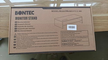 BONTEC Wooden Monitor Stand Riser, 2-Tier Desk Shelf with Storage Organizer, Ergonomic Computer Stand with Cable Management, Cellphone Holder, White, 16.5 Inch