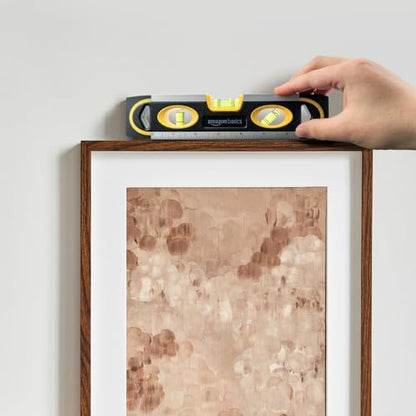 Amazon Basics 9-Inch Magnetic Torpedo Level and Ruler, 180/90/45 Degree Bubbles, Black