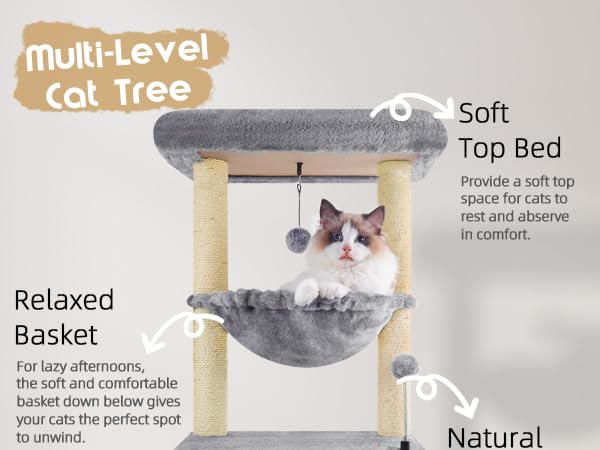 ROYPET Fashion Design 43.3" Cat Trees with Cat Houses,Grey