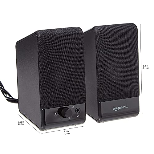 Amazon Basics USB-Powered Computer Speakers for Desktop or Laptop PC with Volume Control, Plug-N-Play, Black