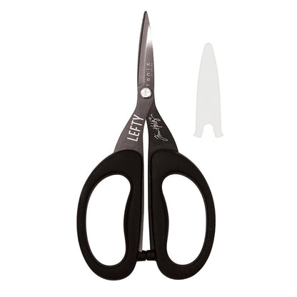 Tim Holtz Left Handed Scissors - 5 Inch Mini Snips with Micro Serrated Blade - Lefty Craft Tool for Cutting Paper, Fabric, and Sewing - Titanium with Black Comfort Grip Handles