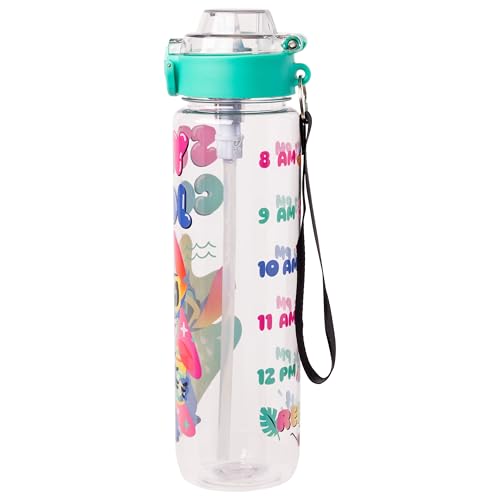Silver Buffalo Disney Lilo and Stitch Stay Cool Hydration Tracker Schedule Plastic Water Bottle With Locking Lid, Strap, and Straw, 33 Ounces