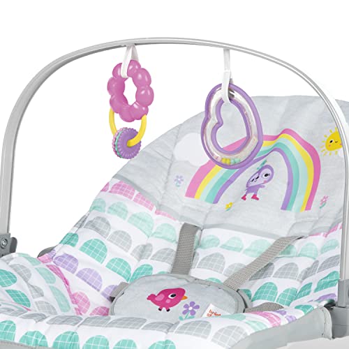 Bright Starts Rosy Rainbow Infant to Toddler Rocker with Vibrations, Baby Seat for Girl or Boy, Newborn +