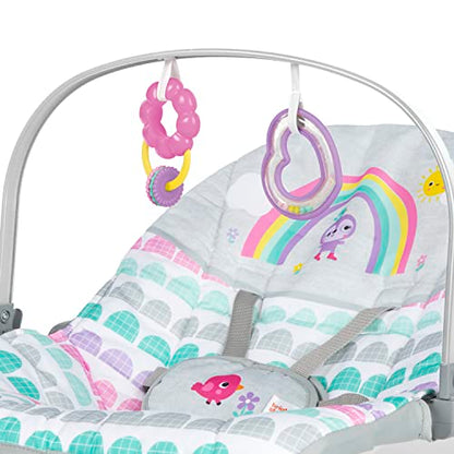 Bright Starts Rosy Rainbow Infant to Toddler Rocker with Vibrations, Baby Seat for Girl or Boy, Newborn +