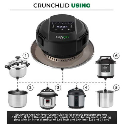 Sousvide Art 7-in-1 Instant Pot Air Fryer Lid 8 qt, Instant Pot Pressure Cooker Attachment - Fryers Lid - Instapot Accessory - Air Fryer Accessories Combo with Basket, Rack, Mat, Tongs, Cookbook