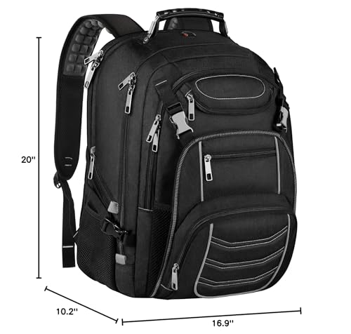 18.4 Laptop Backpack for Men, 60L Extra Large Gaming Laptops Backpack with USB Charger Port,TSA Friendly Flight Approved RFID Anti-Theft Pocket Heavy Duty Computer Bag Backbag,21.2*15.5*11.5 inch Grey