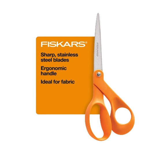 Fiskars 8" Original Orange-Handled Stainless Steel Scissors, Ergonomic and Keeps Material Flat, Sharp All-Purpose Paper and Fabric Scissors for Office, Arts, and Crafts