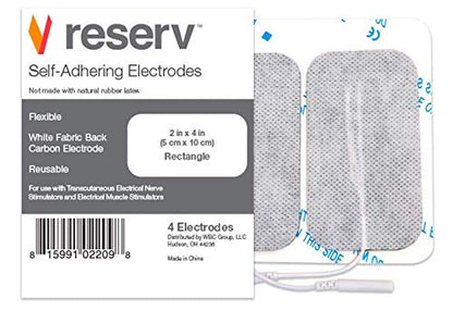 reserv 2" x 4" Rectangle Premium Re-Usable Self Adhesive Electrode Pads for TENS/EMS Unit, Fabric Backed Pads with Premium Gel (Latex Free)(4 Electrodes)