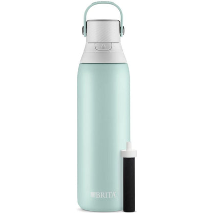 Brita Stainless Steel Premium Filtering Water Bottle, BPA-Free, Reusable, Insulated, Replaces 300 Plastic Water Bottles, Filter Lasts 2 Months or 40 Gallons, Includes 1 Filter, Glacier - 20 oz