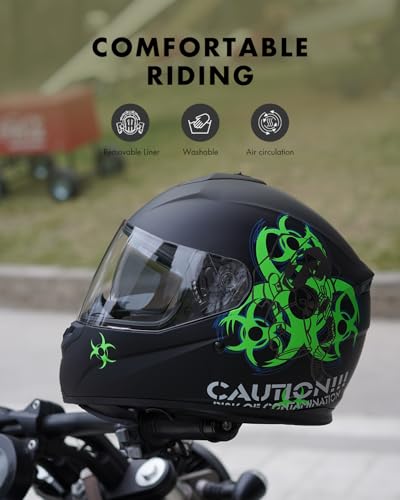 TRIANGLE Full Face Motorcycle Helmet Dual Visor Helmets for Adult Men and Women with Smoked Sunshield DOT Approved