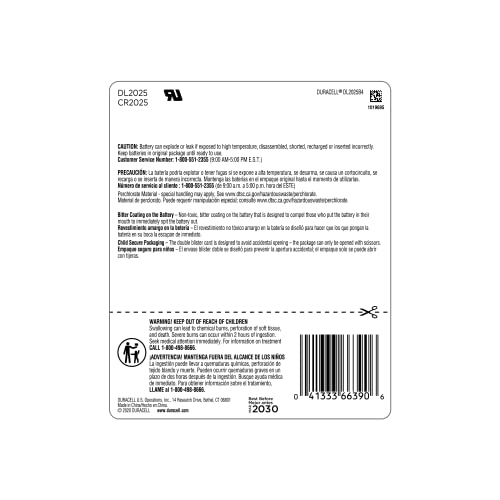 Duracell 2025 Lithium Battery, 4 Count (Pack of 1) Child Safety Features, Lithium Coin Battery for Key Fob, Car Remote, and other devices, CR2025 3 Volt (3V) Cell