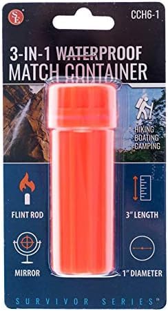 SE 3-IN-1 Orange Waterproof Match Storage Box with Signaling Mirror and Firestarter Flint - CCH6-1