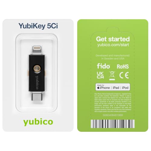 Yubico - YubiKey 5Ci - Two-Factor authentication Security Key for Android/PC/iPhone, Dual connectors for Lighting/USB-C - FIDO Certified