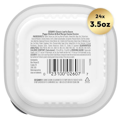 Cesar Puppy Wet Dog Food Classic Loaf in Sauce Chicken & Beef Recipe, 3.5 oz. Easy Peel Trays (24 Count, Pack of 1)