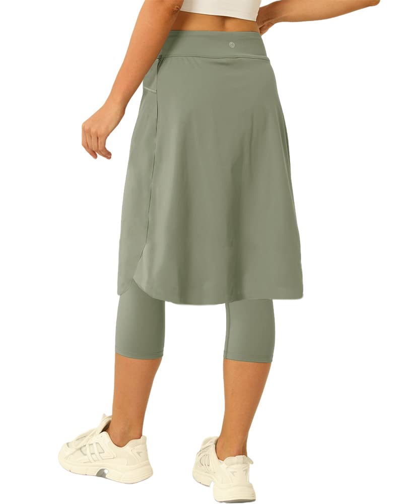 Women 20" Knee Length Tennis Skirt with Built in Legging Golf Skirts Skirted Legging with Pockets Sage Green