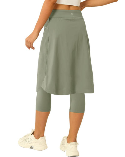 Women 20" Knee Length Tennis Skirt with Built in Legging Golf Skirts Skirted Legging with Pockets Sage Green