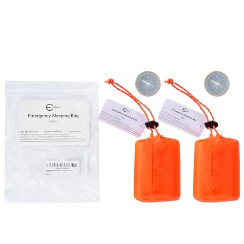 Esky Emergency Sleeping Bag, 2 Pack Survival Bag Portable Thermal Bivy Sack, Waterproof Lightweight Emergency Blanket Survival Gear with Compass for Camping Hiking Outdoor Adventure