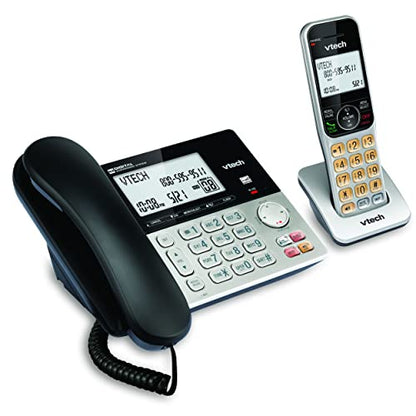 VTech VG208 DECT 6.0 Corded/Cordless Phone for Home with Answering Machine, Call Blocking, Caller ID, Large Backlit Display, Duplex Speakerphone, Intercom, Line-Power(Silver/Black)