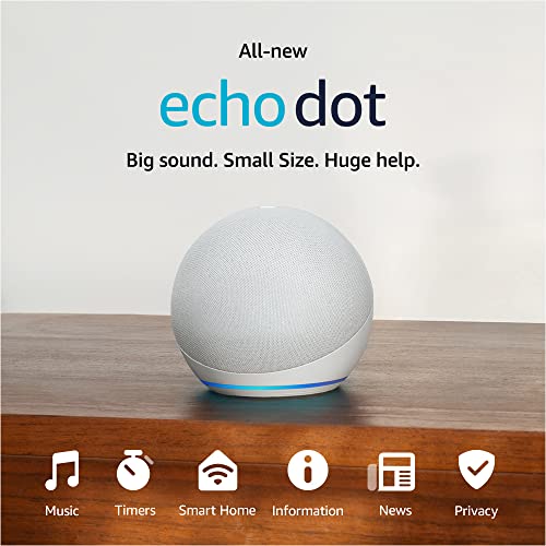 Amazon Echo Dot (newest model), Vibrant sounding Alexa speaker, Great for bedrooms, dining rooms and offices, Glacier White