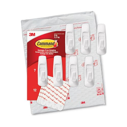 Command 5 lb Large Utility Hooks, 7 Wall Hooks and 12 Command Strips, Damage-Free Hanging with Adhesive Strips, No Tools for Hanging, Organization and Storage