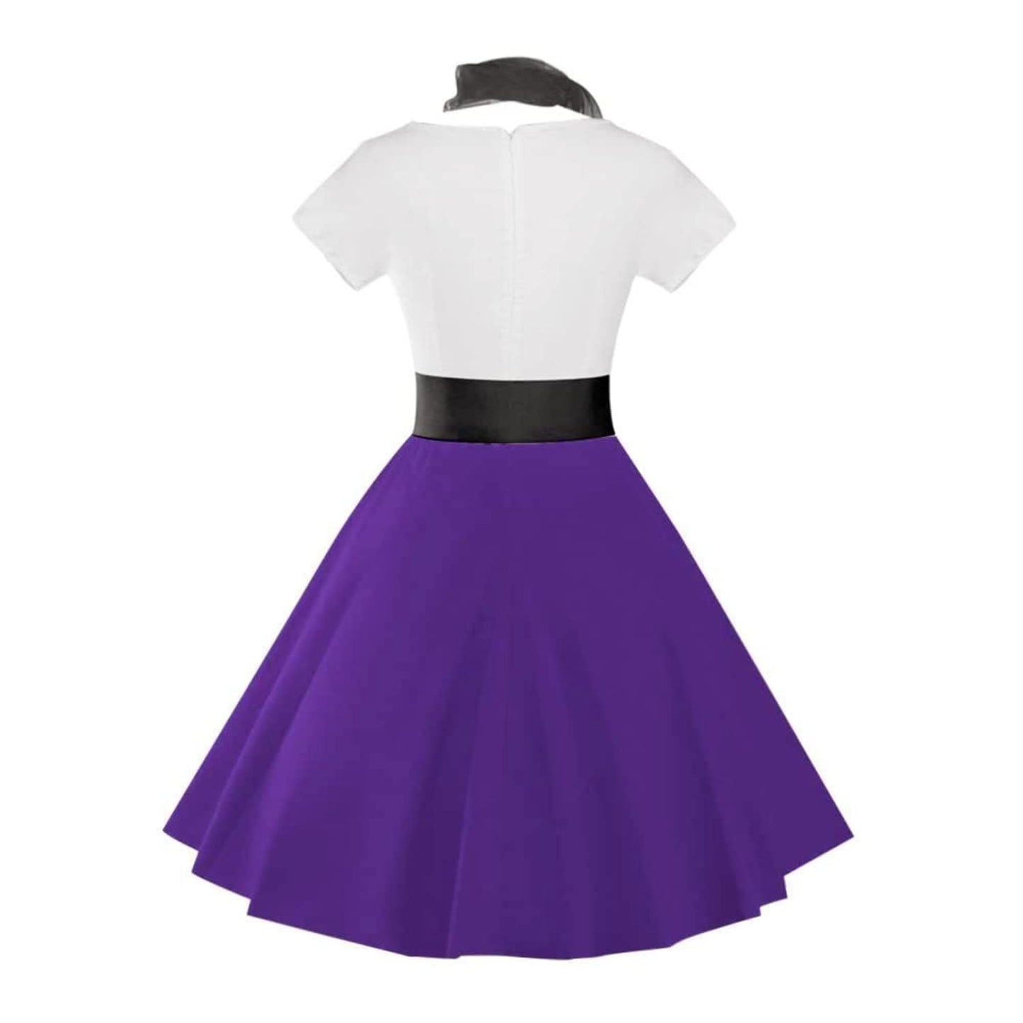 ZEZCLO Women's Retro Poodle Print Skater Dress Vintage High Waist Rockabilly Swing Tee Cocktail Party Dresses Deep Purple XL