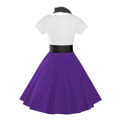 ZEZCLO Women's Retro Poodle Print Skater Dress Vintage High Waist Rockabilly Swing Tee Cocktail Party Dresses Deep Purple XL