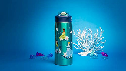 Zak Designs Disney Princess Water Bottle for Travel and At Home, 19 oz Vacuum Insulated Stainless Steel with Locking Spout Cover, Built-In Carrying Loop, Leak-Proof Design (Disney Princess)