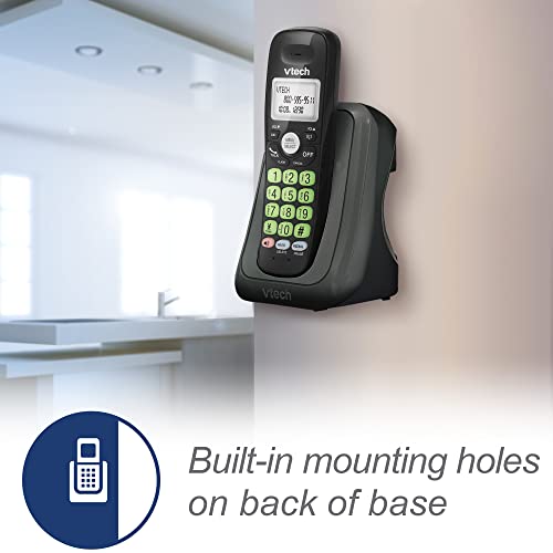 VTech Cordless Phone with DECT 6.0, Full-Duplex Speakerphone, Lighted Display, Backlit Keypad, Caller ID/Call Waiting, Volume Control, Hearing Aid Compatible, Wall Mount | VG131-11 (Black)