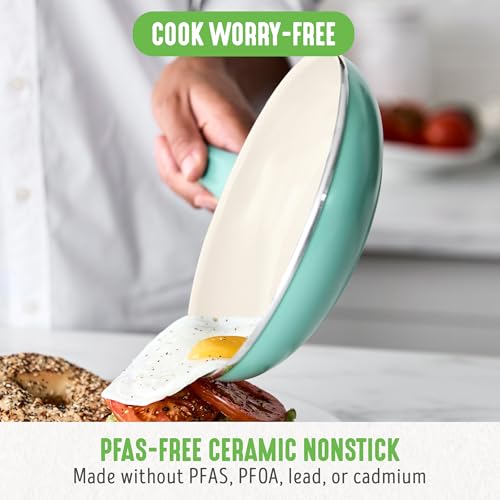 GreenLife Non Stick Fry Pan Set (7" & 10"), Non-Toxic PFAS-Free Ceramic Skillets, Dishwasher & Oven Safe, Egg Omelet Frying Pans, Stay- Cool Handles, Kitchen Home Cooking Essentials, Turquoise