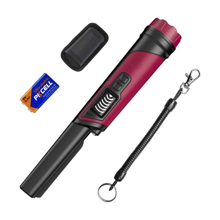 DR.ÖTEK Metal Detector Pinpointer for Adults & Kids, IP68 Fully Waterproof underwater metal detector wand Handheld Pin Pointer with LCD Screen & LED Light, 360°High Sensitivity Accuracy Detection, Red