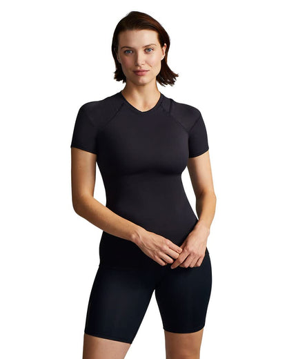 Tommie Copper Shoulder Support Shirt for Women, Posture Corrector Compression Shirt with UPF 50 Sun Protection, Women's Compression Shirt, Shoulder Compression, Shoulder Support for Women, Black XXL