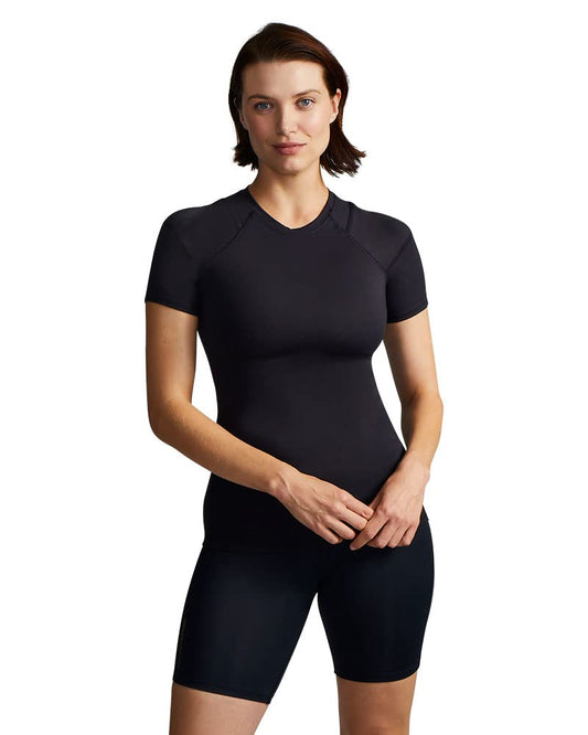 Tommie Copper Shoulder Support Shirt for Women, Posture Corrector Compression Shirt with UPF 50 Sun Protection, Women's Compression Shirt, Shoulder Compression, Shoulder Support for Women, Black XXL