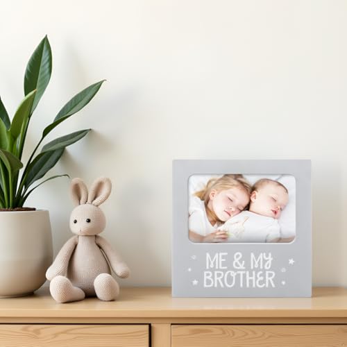 Tiny Ideas Me and My Brother Picture Frame, Christmas Photo Picture Frame, Sibling Keepsake, Ideal Big Brother Gift, Shower Gift and Gender Neutral Nursery Decor, Gray