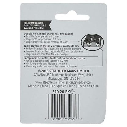 STAEDTLER Metal Double-Hole Pencil Sharpener - Precision 23° & 30° Angles for Standard & Colored Pencils - 3-Point Blade Design for Sharp Lines