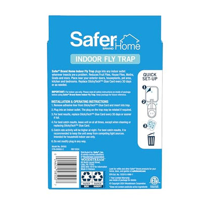 Safer Home Indoor Plug-In Fly Trap - SH502 - Effective Fruit Fly Traps for Indoors, Gnat Traps for House Indoor, 400 Sq Ft Protection - Style: 1 Device + 2 Glue Cards