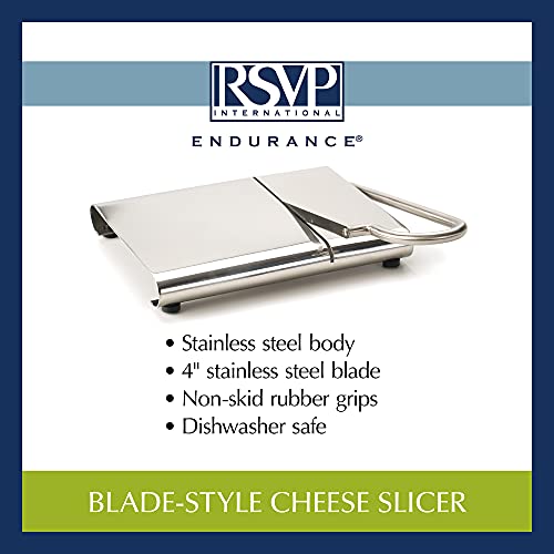 RSVP International Endurance Collection Cheese Slicer, Guillotine Style Sleek Modern Design, Stainless Steel Blade, Non-Skid Feet, Dishwasher Safe, 7x5.25" Base, 4" Blade