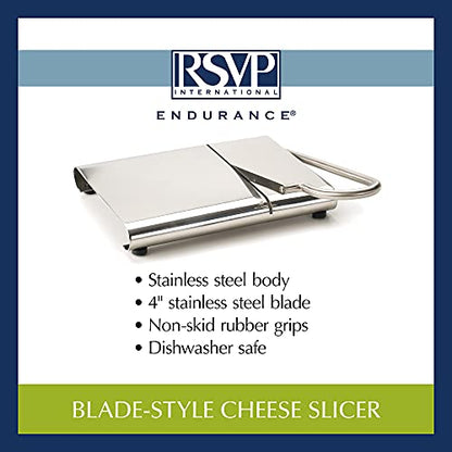 RSVP International Endurance Collection Cheese Slicer, Guillotine Style Sleek Modern Design, Stainless Steel Blade, Non-Skid Feet, Dishwasher Safe, 7x5.25" Base, 4" Blade