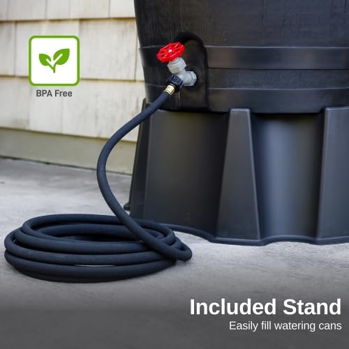 RTS Home Accents 50-Gallon ECO Rain Barrel Made with 100% Recycled Plastic, Flat Back Rain Water Collection Barrel, Stand and Link Kit Included, Black (2 Pack)