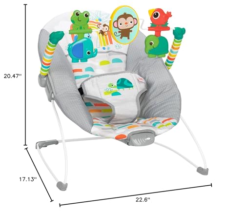 Bright Starts Playful Paradise Comfy Baby Bouncer Seat with Soothing Vibration and Toys, Unisex, 0-6 Months