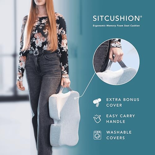 X Large Seat Cushions for Office Chairs - Pressure Relief Seat Cushion for Tailbone Pain, Back Pain, Coccyx & Sciatica Pain Relief Pillow - Office Chair Cushion + Extra Cover(Gray)