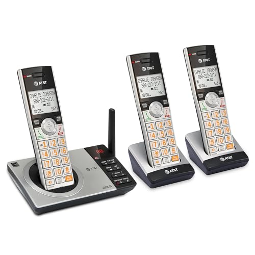 AT&T DECT 6.0 Expandable Cordless Phone with Answering System, Silver/Black with 3 Handsets