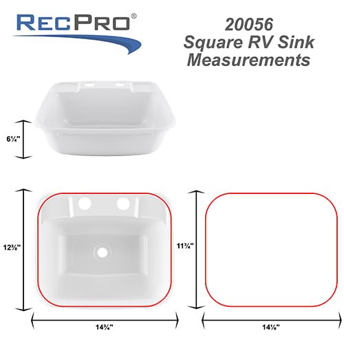 RecPro Rectangle RV Bathroom Sink | Single Bowl Lavatory Sink | Camper Basin | Plastic (White)